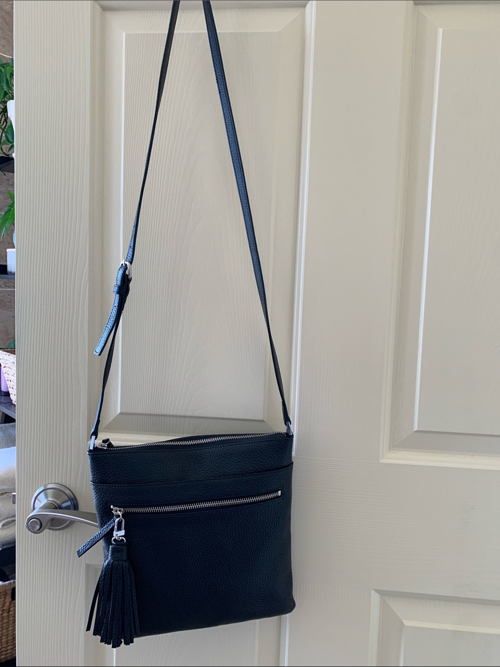 Halogen Black Pebbled Crossbody Bag with Tassel